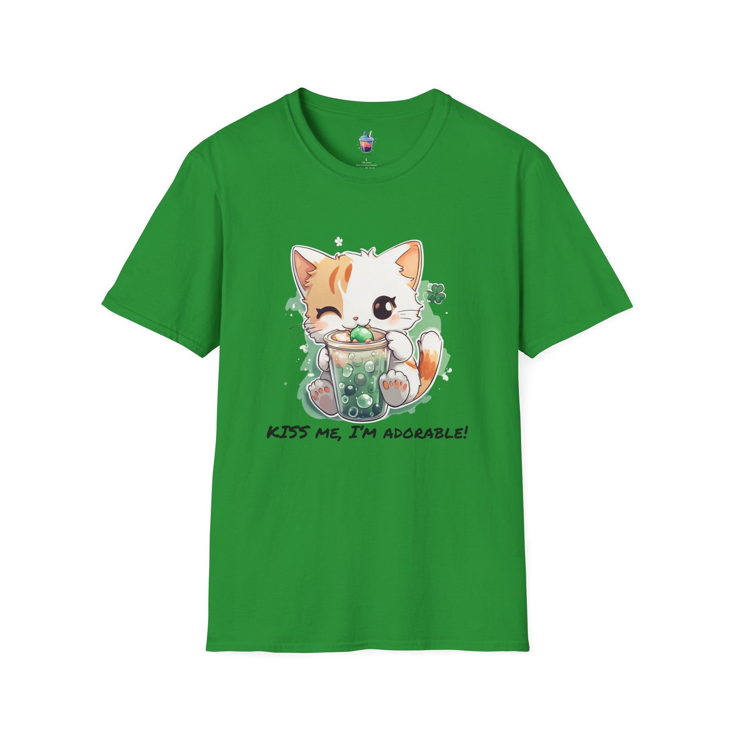 Kiss Me, I’m Adorable – St. Patrick’s Day Cat & Boba T-Shirt