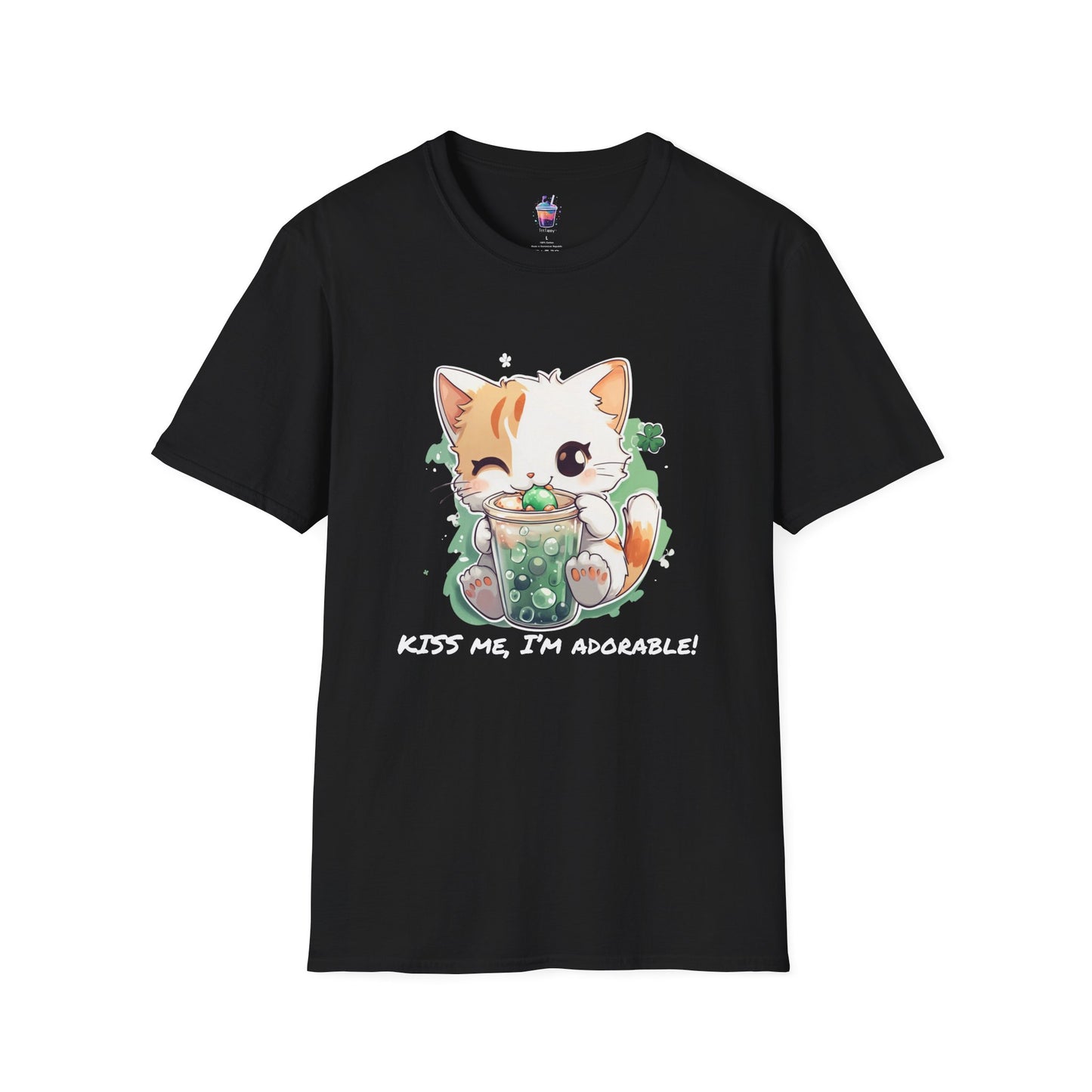 Kiss Me, I’m Adorable – St. Patrick’s Day Cat & Boba T-Shirt