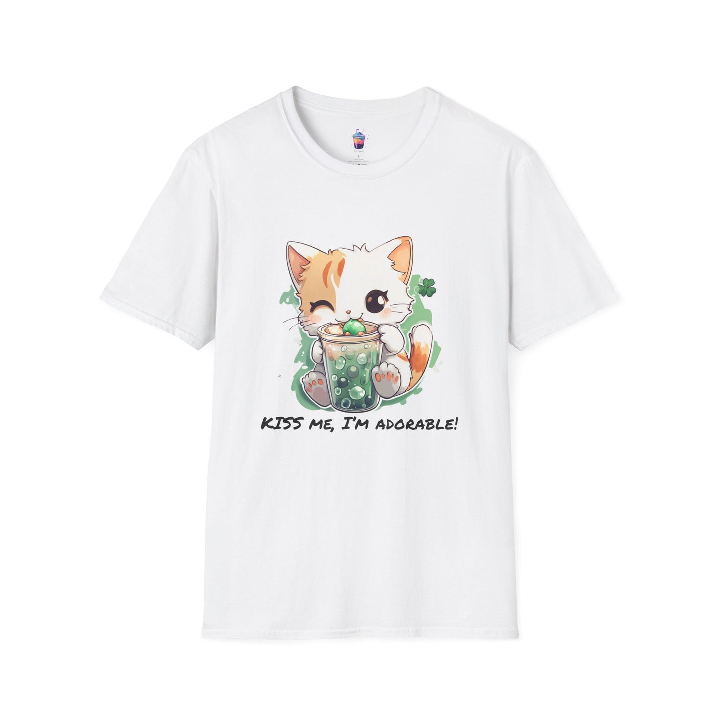 Kiss Me, I’m Adorable – St. Patrick’s Day Cat & Boba T-Shirt