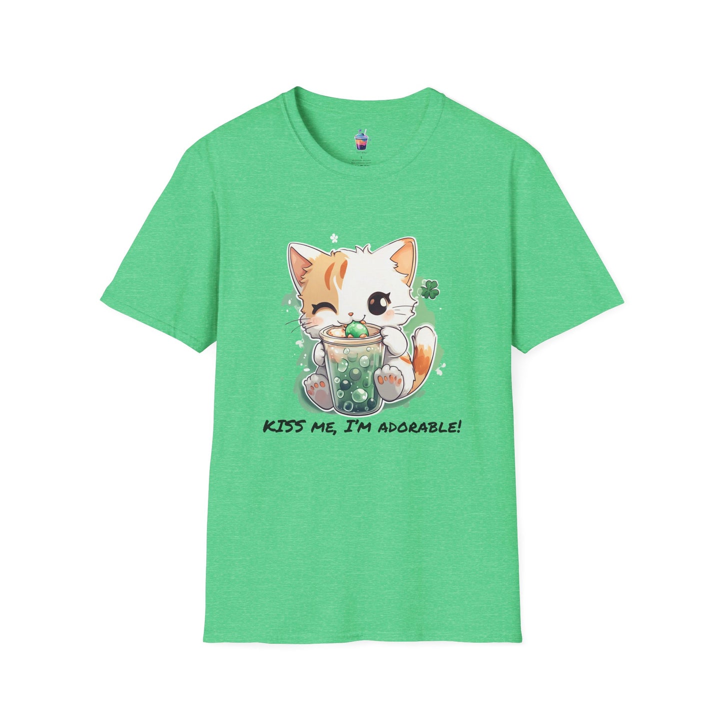 Kiss Me, I’m Adorable – St. Patrick’s Day Cat & Boba T-Shirt